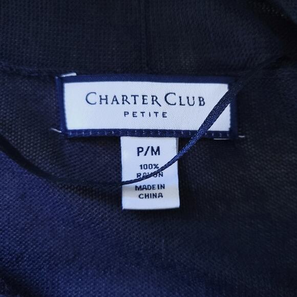 NEW Charter Club Lightweight Cardigan Sweater Petite Medium PM Navy Windowpane - Picture 5 of 8
